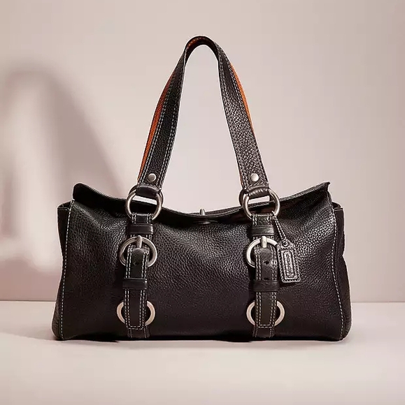Coach Handbags - COACH Chelsea Black Pebbled Leather Satchel Shoulder Handbag D063 - 10134